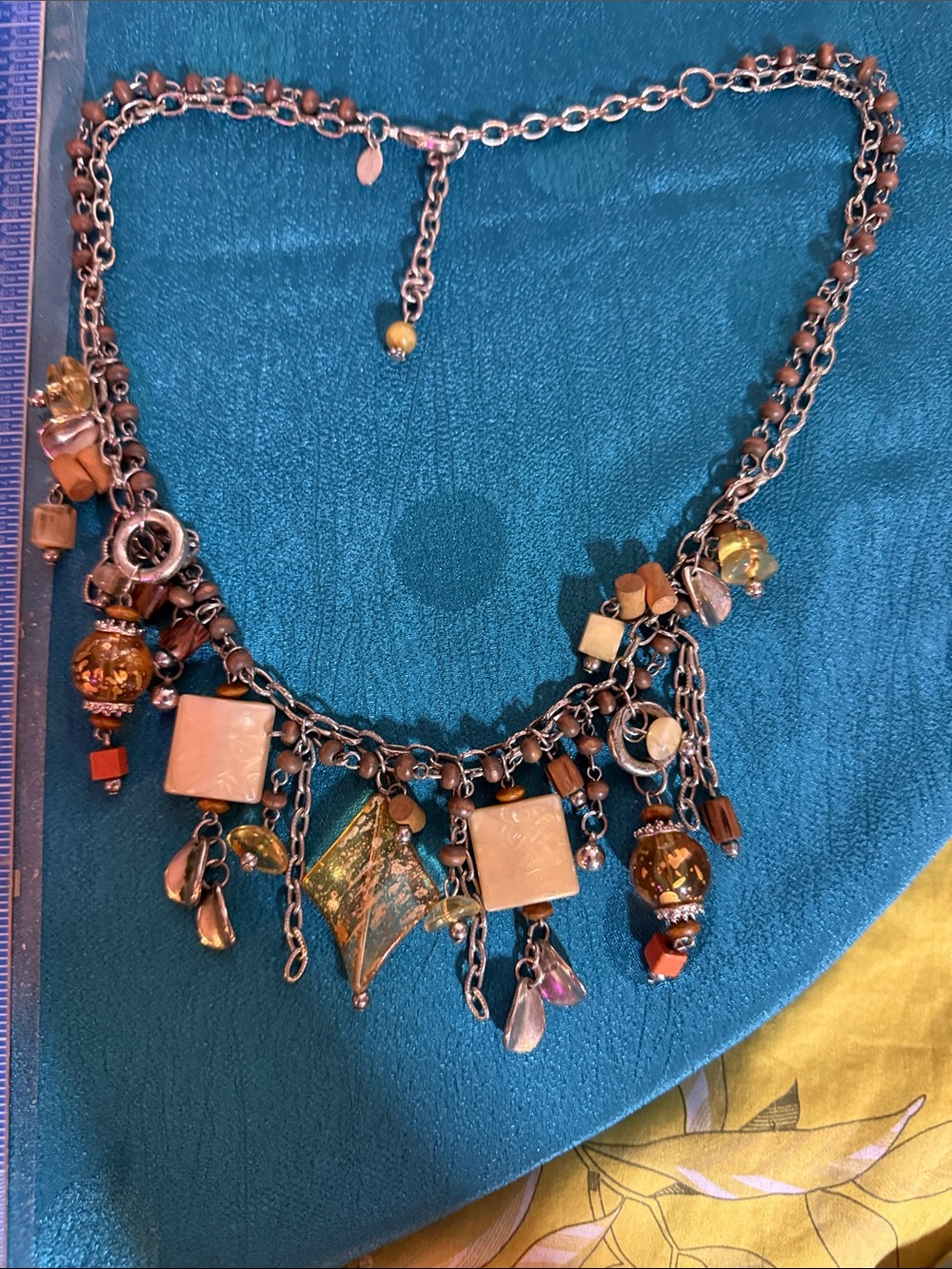 Bohemian Multi-Charm Necklace in Brown and Gold
